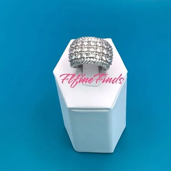 🧊💍Wide Luxurious Silver CZ Diamond 5-Row Sparkle Band Statement Cocktail Ring - Picture 3 of 17